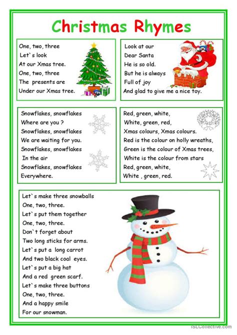 Christmas rhymes general vocabulary…: English ESL worksheets pdf & doc