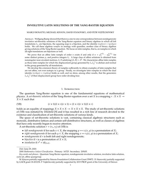 (PDF) Involutive latin solutions of the Yang-Baxter equation