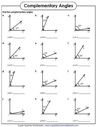 Complementary, Supplementary, Vertical Angle Worksheets