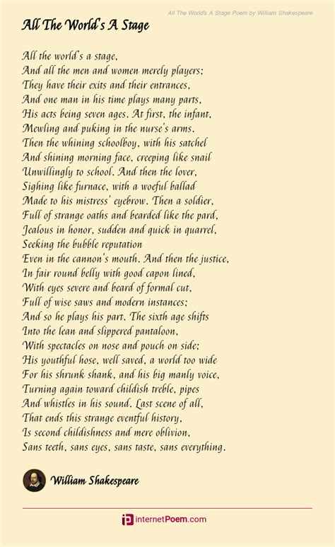 All The World's A Stage Poem by William Shakespeare