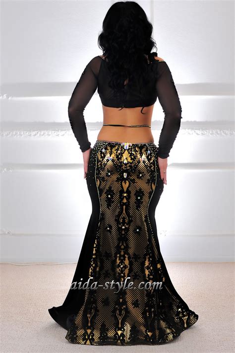 Black Belly Dancing Costumes with Sleeves - Aida Style