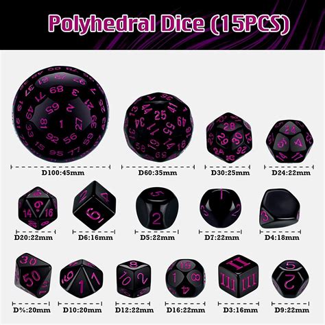 Fast Free Shipping Deesen 15Pieces Complete Polyhedral DND Dice Set D3-D100 Spherical RPG Dice ...