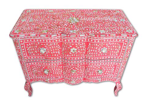 Mother Of Pearl Inlay Chest 2 Curved Drawer Floral Design Pink ...