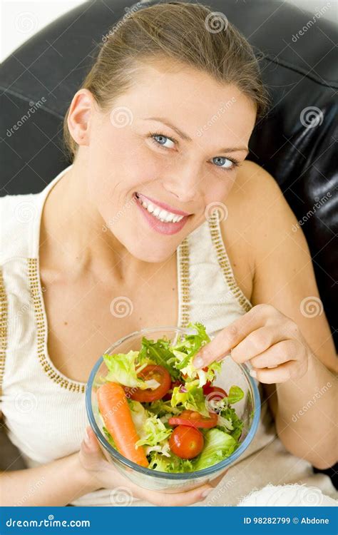 Woman eating healthy food stock image. Image of alone - 98282799