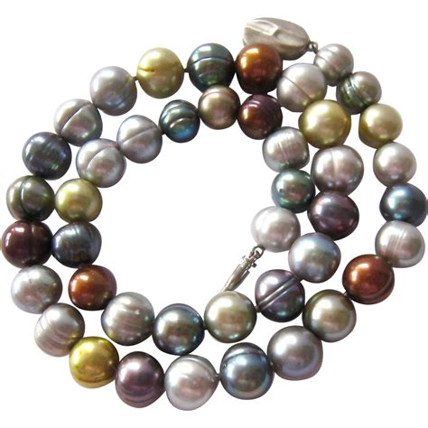 Honora Multi-Color Cultured Pearl Necklace Sterling Silver 925 Clasp from susabellas on Ruby Lane