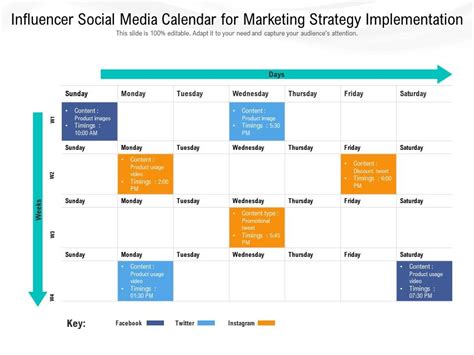 Influencer Social Media Calendar For Marketing Strategy Implementation ...