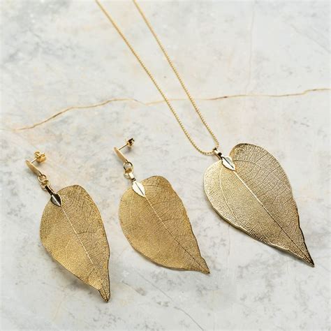 Real Gold Leaf Earrings and Necklacenatural Leaf Jewelry - Etsy | Bride ...