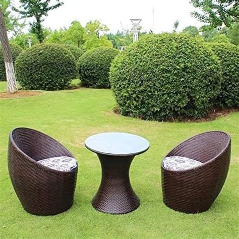 Buy Ex Furniture Set 3 Piece Balcony Bird'S Nest Rattan Chairs Cushion Glass Coffee Table Indoor ...