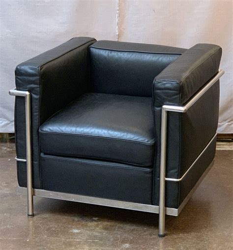 Le Corbusier Style Black Leather and Chrome Chairs at 1stDibs