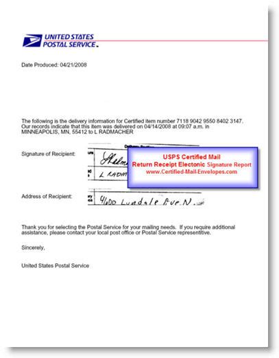 Electronic Signature USPS Certified Mail