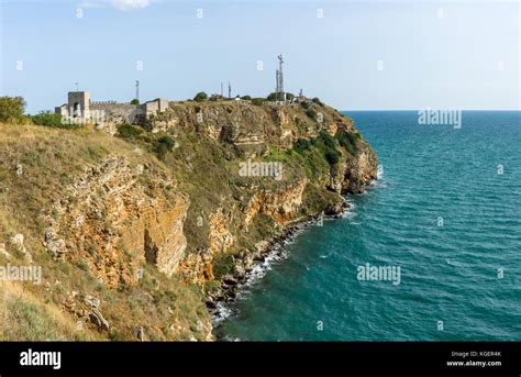 The medieval fortress of Kaliakra. Ruins and preserved parts of the fortress wall and buildings ...