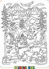Young hikers Or Tourists In The Wild coloring Book sketch template