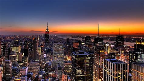 HD wallpaper: bird's eye view of buildings, new york, night ...