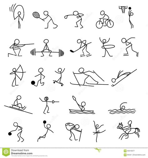 Illustration about Cartoon icons sport set of stick figures sketch little vector people in cute ...