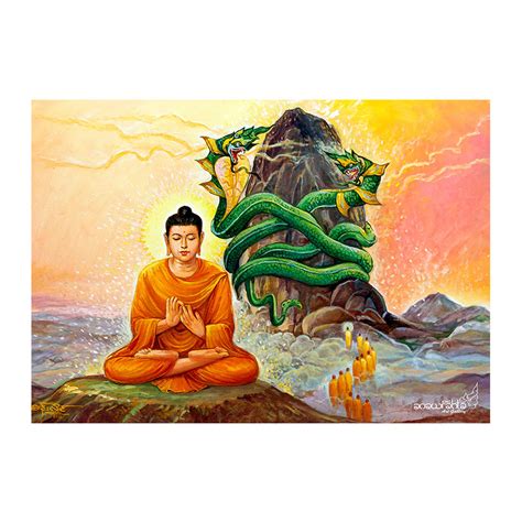 Lord Buddha and Nandopananda Dragon King | Anawrahta Art Gallery