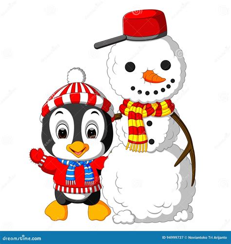 Cute penguin and snowman stock vector. Illustration of fridge - 94999737