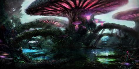 Download Purple Tree Mushroom Magical Fantasy Forest HD Wallpaper by Victor Lammert