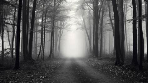 Tranquil forest pathway, monochrome background leading through the ...