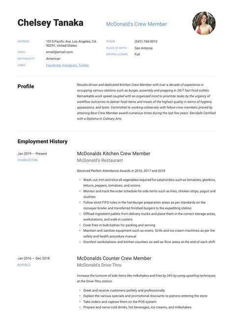 12 McDonalds Crew Member Resume Examples ideas | resume examples ...