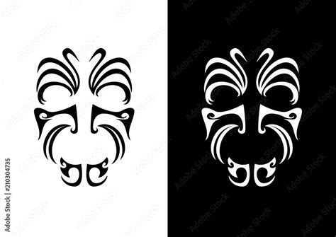 Maori face ornament vector. Symbols of indigenous people. Maori face tattoo icon. Black and ...