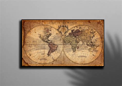 Large Vintage World Map Canvas Map Wall Decor Travel Map | Etsy