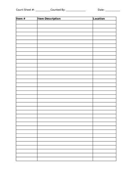 Inventory Printable Template