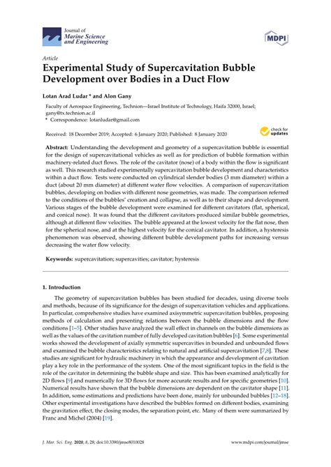 (PDF) Experimental Study of Supercavitation Bubble Development over Bodies in a Duct Flow