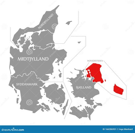 Hovedstaden Red Highlighted in Map of Denmark Stock Illustration ...