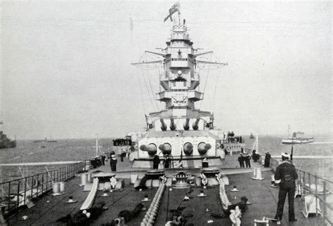 Forward deck of the french battleship Dunkerque, flying british colors for the naval review on ...