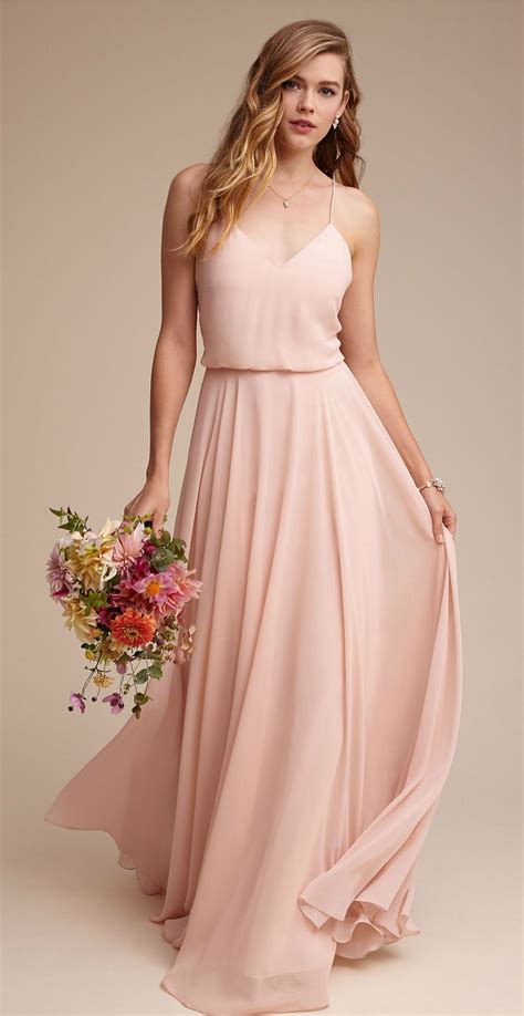 Blush pink chiffon bridesmaid dresses | Inesse dress from BHLDN ...