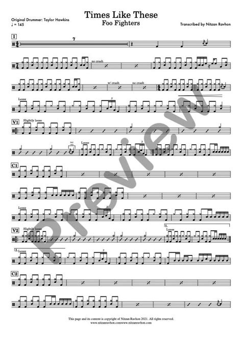 Drum Sheet Music - Foo Fighters - Times Like These