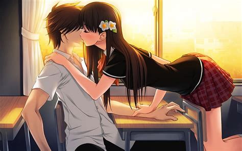 HD wallpaper: boy and girl kissing illustration, anime boys, flower in hair | Wallpaper Flare