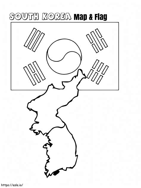 South Korea Map And Flag coloring page