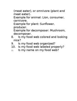 Science Food Web Project and Rubric by Teach With Melissa Ann | TPT