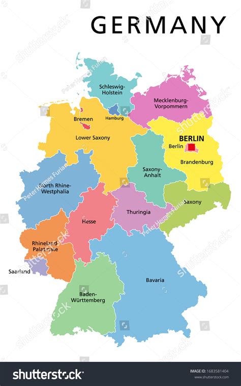 Mapa político de Alemania. Estados multicolores: vector de stock (libre ...