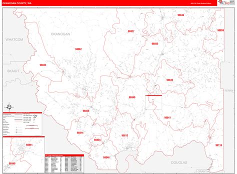 Okanogan County, WA Zip Code Wall Map Red Line Style by MarketMAPS ...