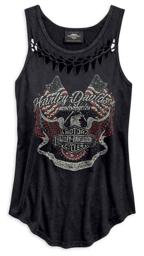 Harley-Davidson® Women's Flag Fashion Braided Neck Tank Top, Black 96818-19VW - Wisconsin Harley ...