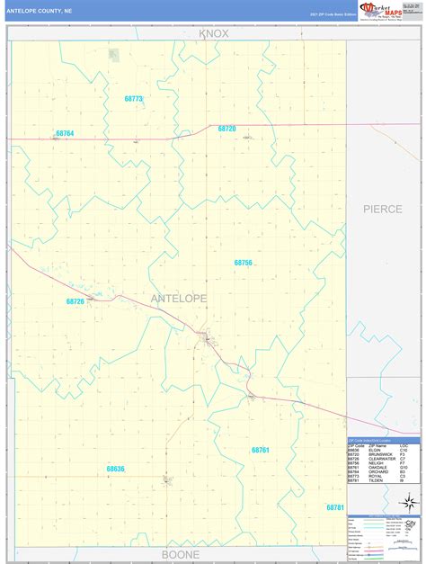 Antelope County, NE Zip Code Wall Map Basic Style by MarketMAPS - MapSales.com