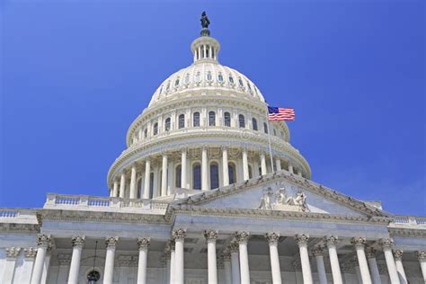 National Capitol Building with US Flag in Washington DC Stock Image - Image of statue, capitol ...