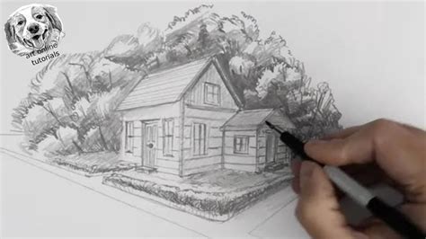 How To Draw A House In 2-point Perspective In A Landscape - YouTube