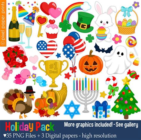 Holiday Clip Art Yearly Celebrations Calendar Clip Art Digital Stickers Digital Instant Download ...