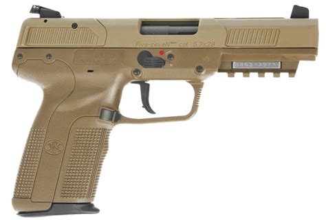 FN Five-Seven FDE 5.7x28mm Pistol, (2)-20Rd Magazines, Adjustable Sights, 4.8" - 3868900753 ...