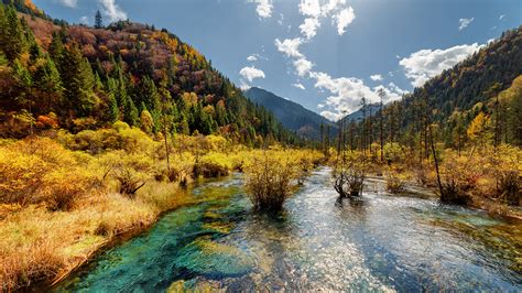 Picture Jiuzhaigou park China Nature Autumn mountain Parks 1920x1080