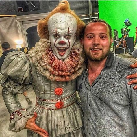 Bill Skarsgård on the set of IT, showing Pennywise's cross-eyed stare which Bill can do without ...