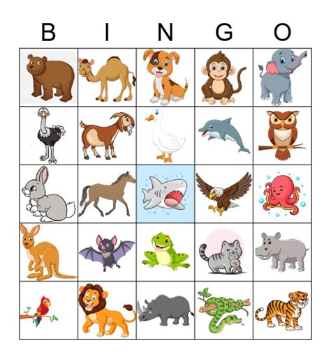 Animal Bingo Card