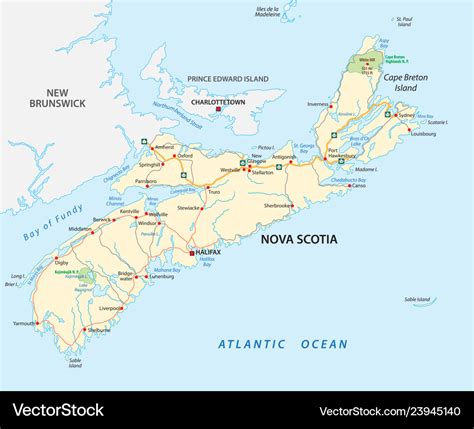 Nova scotia road map canada Royalty Free Vector Image