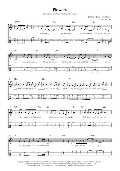 Flowers (arr. Arr. Ed.CAL) Sheet Music | Miley Cyrus | Ukulele