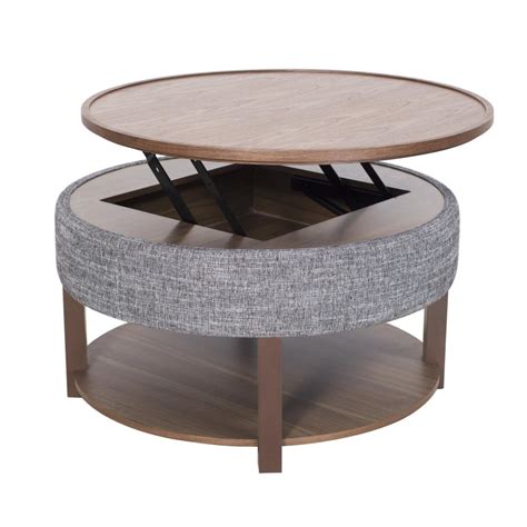 Lift-Top Round Storage Coffee Table, Ash Gray/Walnut