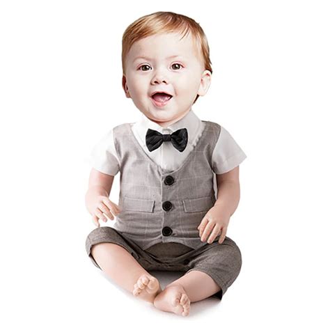 Baby Boy Rompers Summer Newborn Bebes Gentleman Short Sleeve Waistcoat Romper with Bow Tie Baby ...