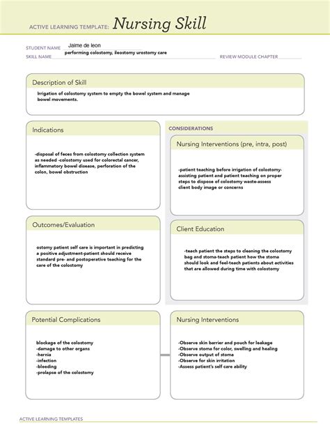 Performing colostomy, ileostomy urostomy care - 1500 - ACTIVE LEARNING TEMPLATES Nursing Skill ...